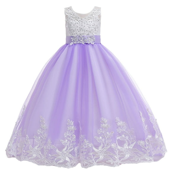 Pejock 6-11 Years Kids Pageant Flower Girl Dress Little Girls Party Wedding Formal Dresses Toddler Girls Net Yarn Embroidery Rhinestone Bowknot Birthday Party Gown Long Dresses