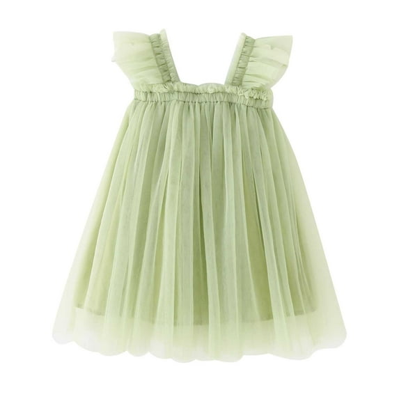 Pejock 6M-5 Years Baby Girls Layered Tulle Tutu Dress Toddler Kids Baby Girls Cute Summer Mesh Solid Color Flying Sleeve Suspenders Dress Skirt