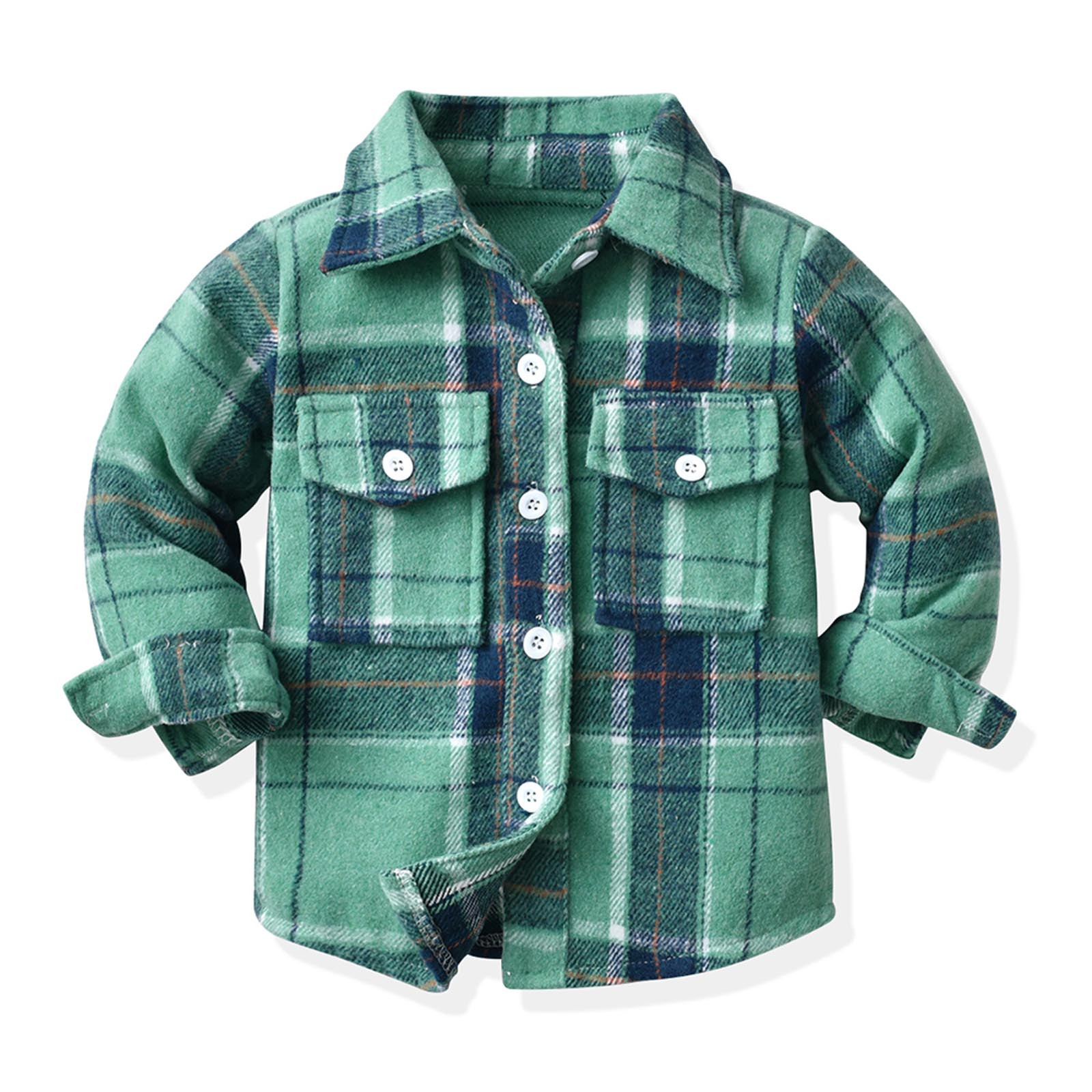 Pejock Baby Boys' Girls' Flannel Plaid Jacket Long Sleeve Lapel Button Down Pocketed Shirts Coats Shacket Cardigan Top, 3M-10Years