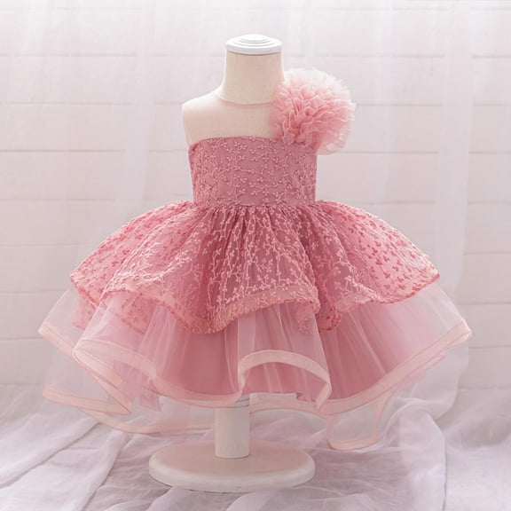 Pejock Baby Girl Flower Girl Dress with Train Skirt - Embroidered Mesh Tailcoat Gown for Weddings, Pageants, Christenings 6M-3Y | Sleeveless Formal Wear