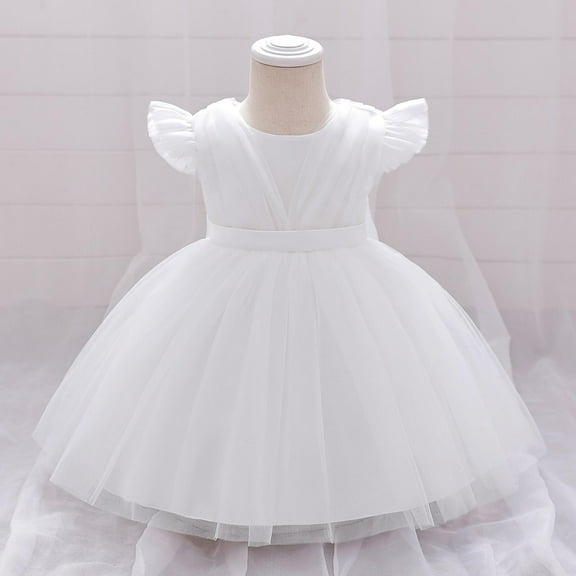 Pejock Baby Girl Performance Dress with Flying Sleeves - Tutu Mesh Skirt for Recitals, Pageants, Birthdays 6M-3Y | Breathable Princess Outfit