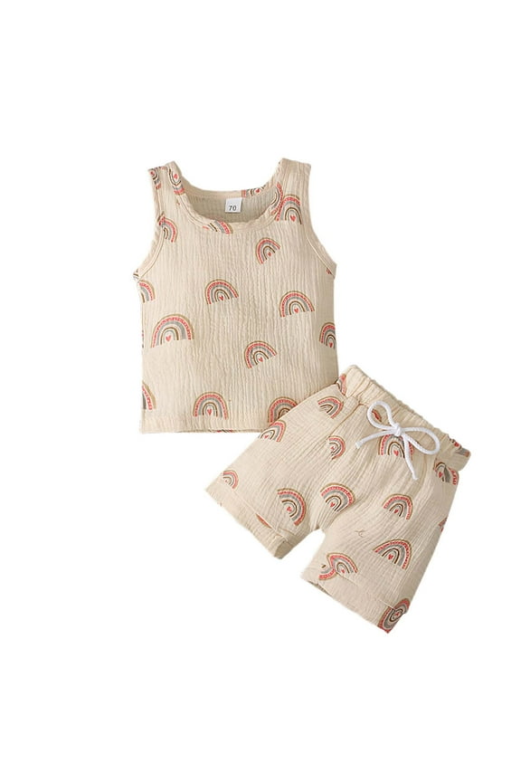Baby Girls Boys Clothes Outfits Shirt Shorts Sets Kids Sleeveless Rainbow Cactus Print Tank Top Shorts 2-piece Set, 18-24Months