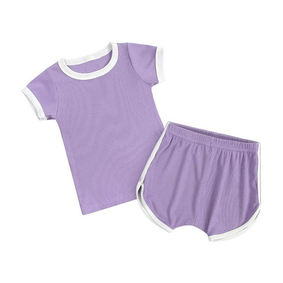 Pejock Baby Girls Boys Clothes Outfits Shirt Shorts Sets Kids Summer Ribbed Short-sleeved Top Shorts 2-piece Set, 12-24Months