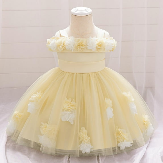 Pejock Baby Girls Pageant Dress 6M-3Y, One Shoulder 3D Mesh - Sleeveless Princess Performance Outfit