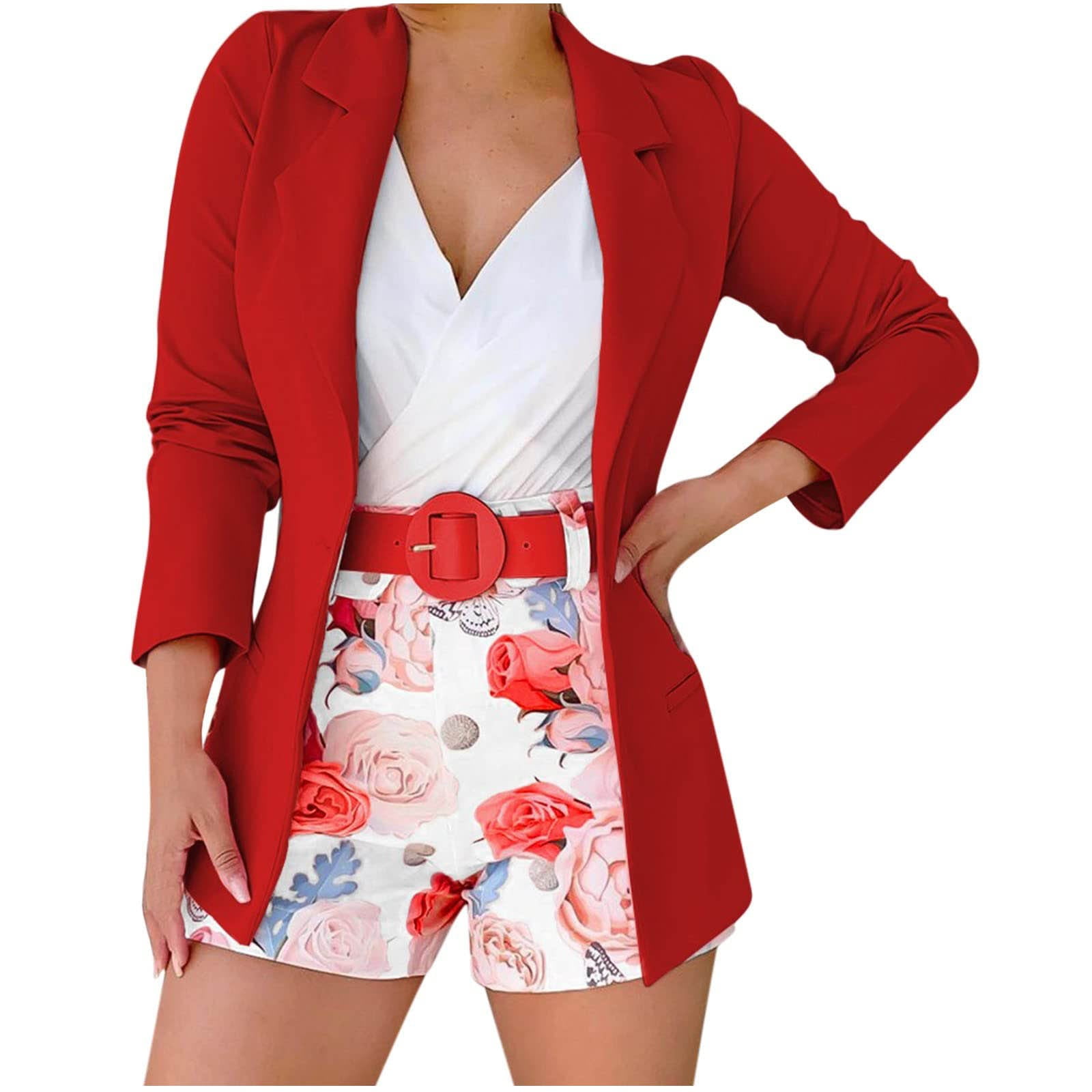 Pejock Blazer Shorts Set for Women Flroal 2 Piece Long Sleeve Open — free download