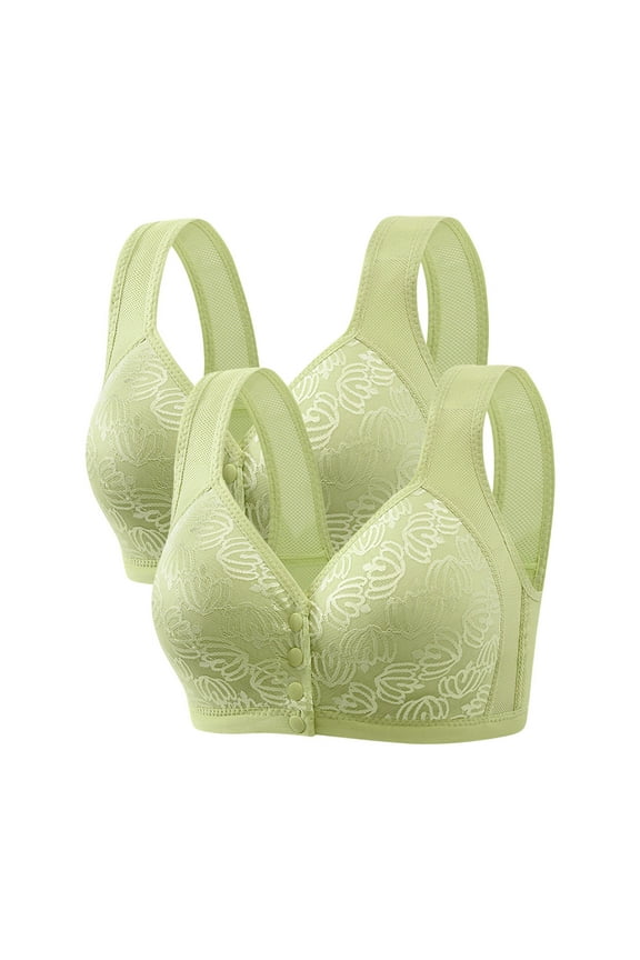 Bra for Women 2PCs Front Snap Closure Bras Button Down Wirefree Bra Front Snaps Daily Bras