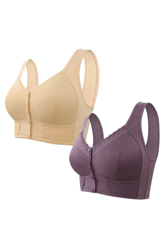 Bra for Women 2PCs Front Snap Closure Bras Button Down Wirefree Bra Front Snaps Daily Bras