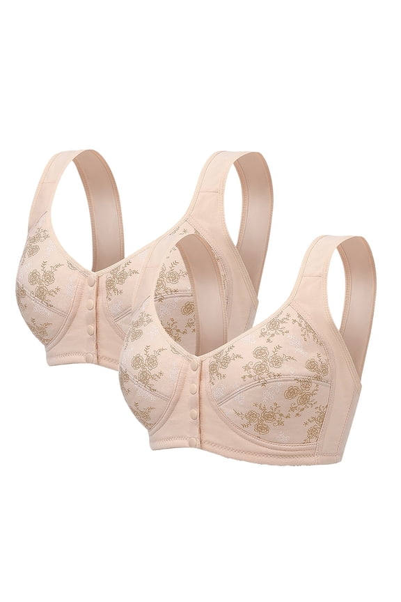 Bra for Women 2PCs Front Snap Closure Bras Button Down Wirefree Bra Front Snaps Daily Bras