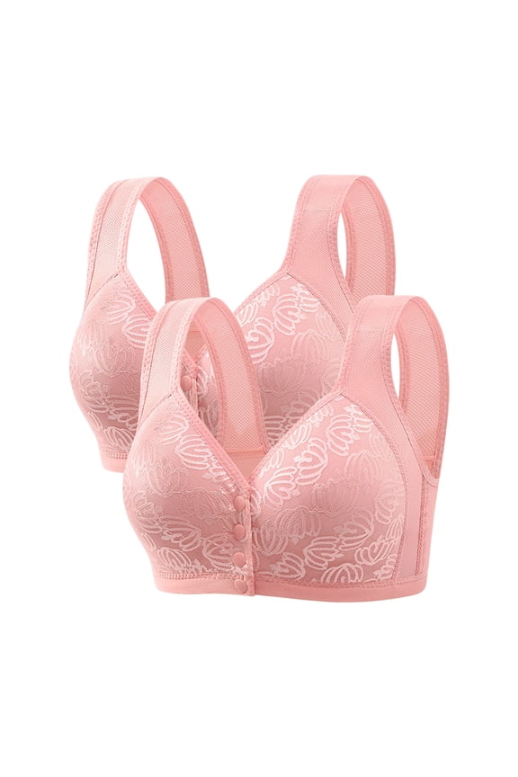 Bra for Women 2PCs Front Snap Closure Bras Button Down Wirefree Bra Front Snaps Daily Bras