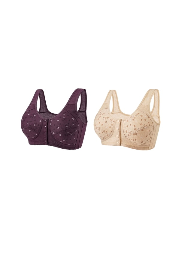 Bra for Women 2PCs Front Snap Closure Bras Button Down Wirefree Bra Front Snaps Daily Bras
