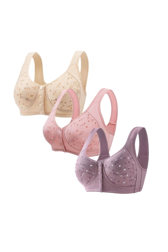 Bra for Women 3PCs Front Snap Closure Bras Button Down Wirefree Bra Front Snaps Daily Bras