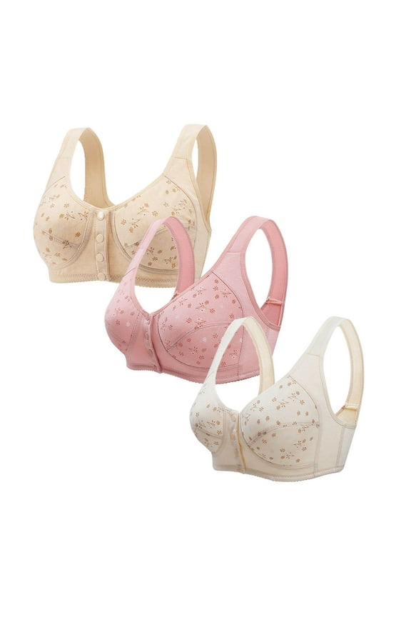 Bra for Women 3PCs Front Snap Closure Bras Button Down Wirefree Bra Front Snaps Daily Bras