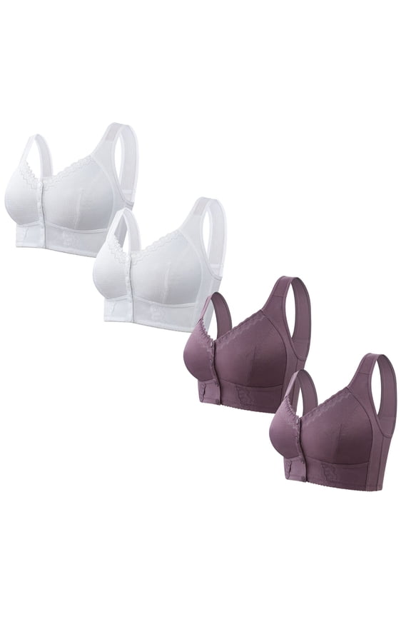 Bra for Women 4PCs Front Snap Closure Bras Button Down Wirefree Bra Front Snaps Daily Bras