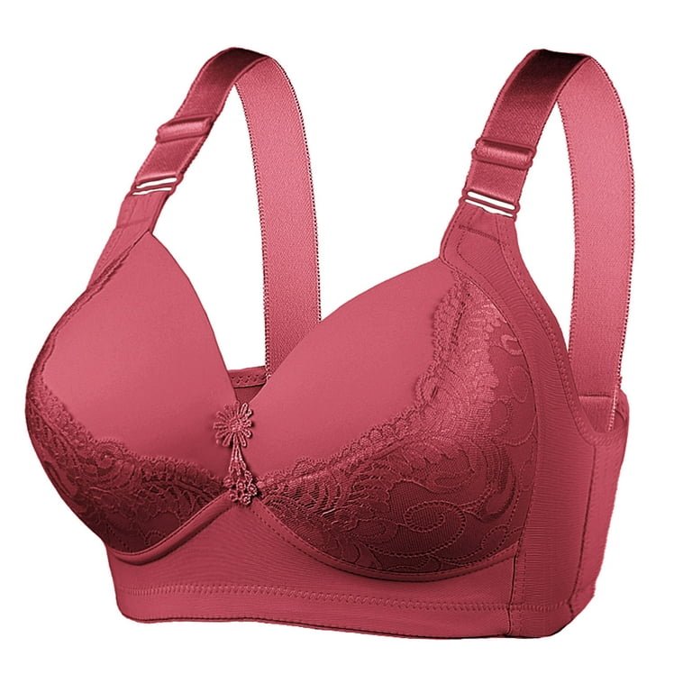 Pejock Everyday Bras for Women Ultimate Comfort Lift Wirefree Bra,Sexy Lace  Front Button Shaping Cup Shoulder Strap Underwire Bra Plus Size Bras  Extra-Elastic Wirefree Bras Red Cup Size 100D 