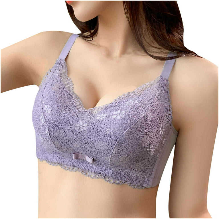 Pejock Everyday Bras for Women, Women's Ultimate Comfort Lift Wirefree Bra  Comfortable Breathable No Steel Ring Sexy Lace Gathering Adjustment Lift  Bras Purple Cup Size 36/80AB 