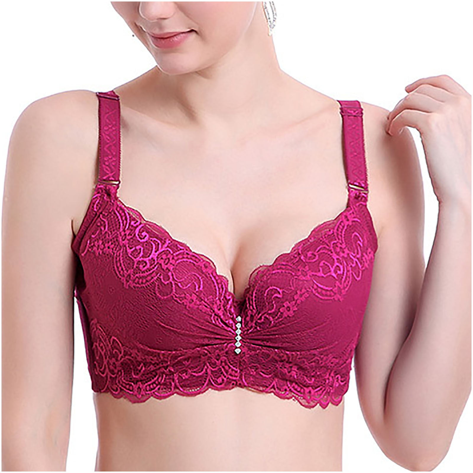 Pejock Everyday Bras for Women, Women's Ultimate Comfort Lift Wirefree Bra  Plue Size Underwire Lace Comfortable Push Up Hollow Out Bra Underwear Bras  No Underwire Wine Cup Size 36/80C 