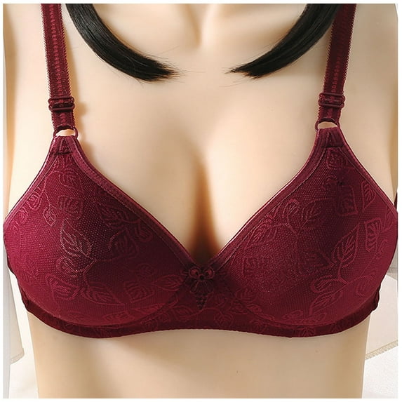 Pejock Everyday Bras for Women, Women's Ultimate Comfort Lift Wirefree Bra Plus Size Bras Wire Free Comfortable Push Up Hollow Out Bra Underwear Bras No Underwire Wine Cup Size 36/80BC