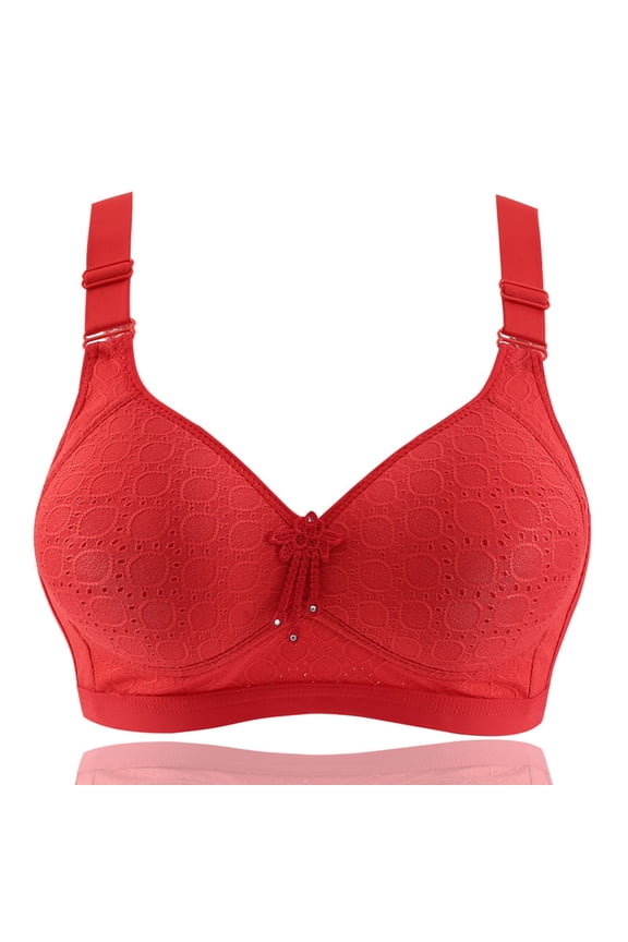 Everyday Bras for Women, Women's Ultimate Comfort Lift Wirefree Bra Solid Lace Lingerie Bras Plus Size Bras Underwear Bralette Bras Comfortable Brass No Underwire Red Cup Size 44/100BCD