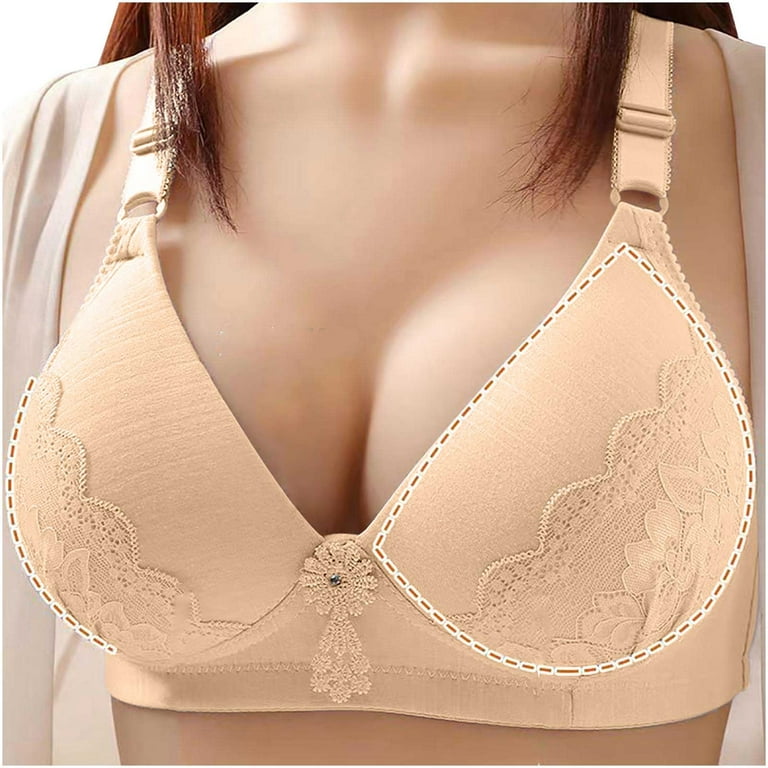 Pejock Everyday Bras for Women, Women's Ultimate Comfort Lift Wirefree Bra  Thin Large Size Breathable Gathered Underwear Non-steel Bra Daily Brass No  Underwire Beige Cup Size 40/90BC 