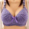 thumbnail image 1 of Pejock Everyday Bras for Women, Women's Ultimate Comfort Lift Wirefree Bra Wire Free Bowknot Print Comfortable Push Up Hollow Out Bra Underwear Bras No Underwire Purple Cup Size 44/100BC, 1 of 2