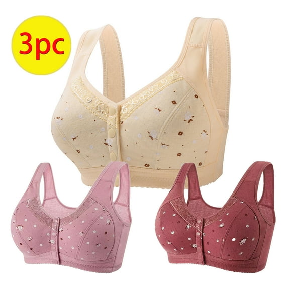 Pejock Full-Coverage Bra for Women Plus Size 3PC Comfort Wirefree Everyday Bra Women Comfortable Lace Breathable Bra Underwear No Rims Front Opening Buckle Gathering Bra Anti-Sagging Bra for Women