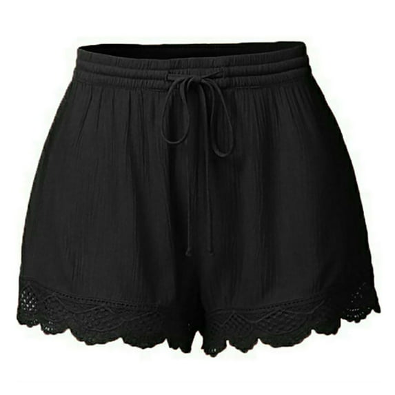 Pejock Gifts Savings! Shorts for Women Womens Plus Size Lace Solid Casual Elastic Waist Summer Beach Shorts Drawstring Comfy Shorts Rope Tie Shorts