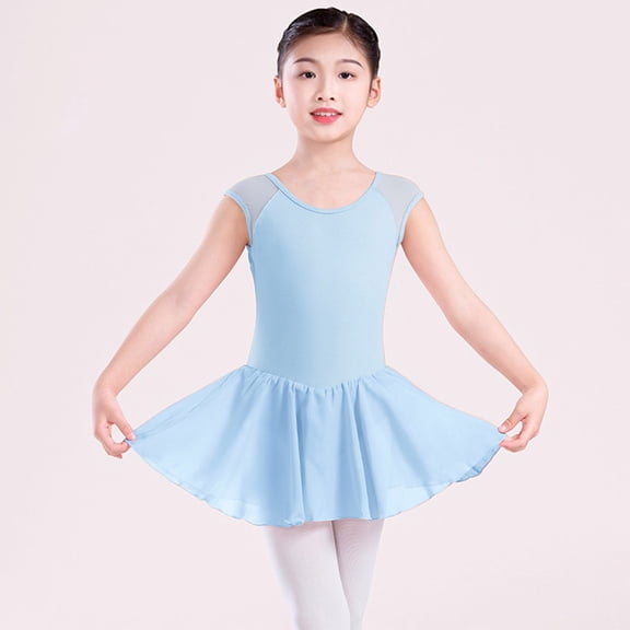 Pejock Girl Fashion Ballet Dress - Sleeveless Chiffon Practice Dress with Floral Bow, Round Neck for 4-14 Years