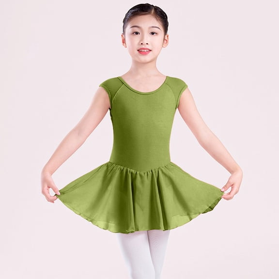 Pejock Girl Fashion Ballet Dress - Sleeveless Chiffon Practice Dress with Floral Bow, Round Neck for 4-14 Years