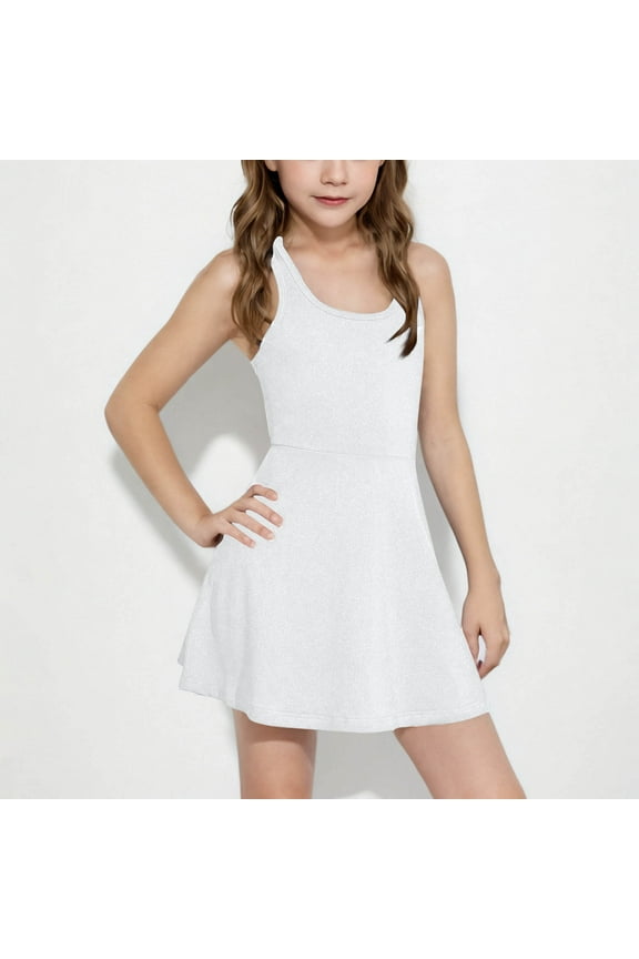 Girls Casual Sports Dress - Athletic Summer Wear Short Sleeve Round Neck, Cotton Blend Lightweight for Recreational Play Ages 4-15 Years