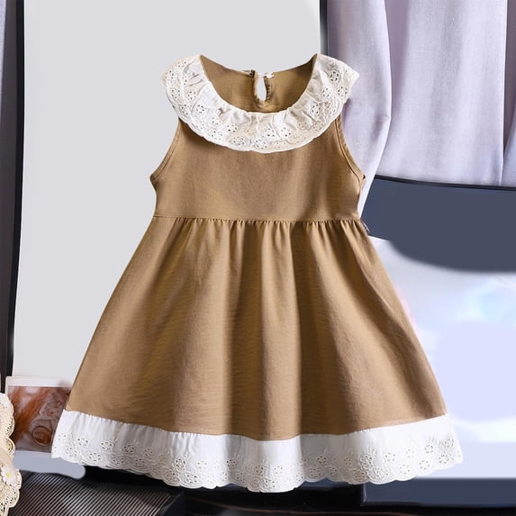 Pejock Girls Solid Color Sleeveless Dress - Summer Casual Round Neck Lightweight Polyester, Playdate & Party Outfit, Sizes 0-10 Years (80-140)