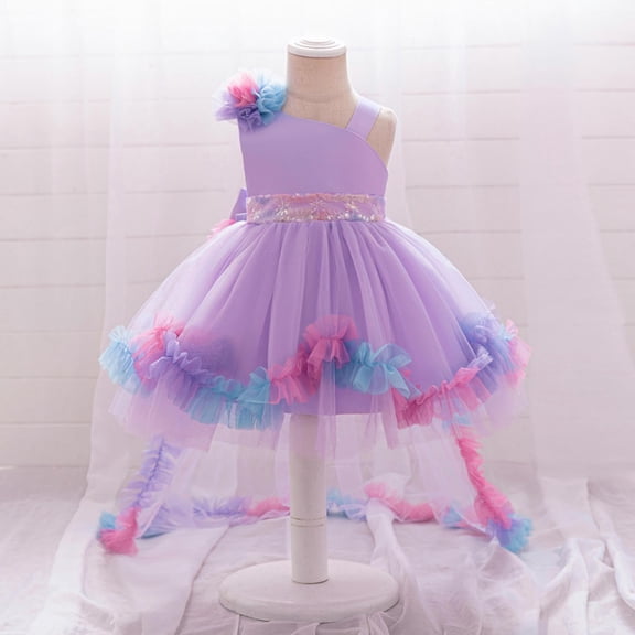 Pejock Girls Summer Dress 6M-3Y, Short Sleeve Round Neck Ruffled Lace Princess Bow Skirt with Embroidery Mesh, Comfortable Toddler Baby Outfit for Birthday Party Holiday