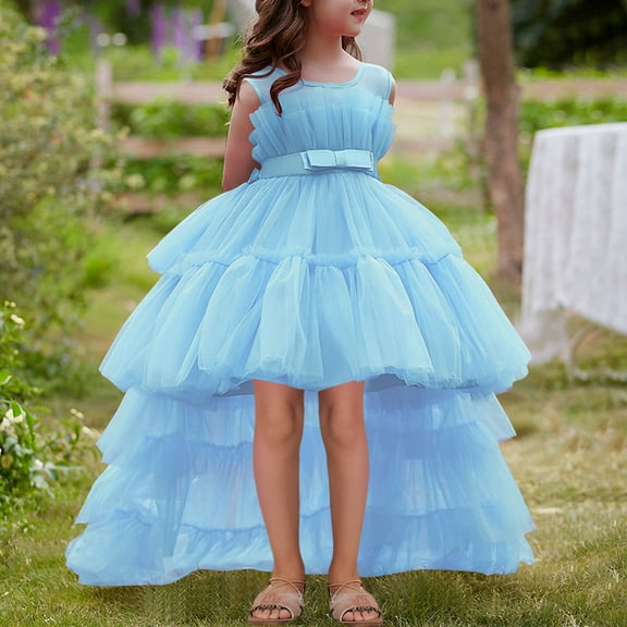 Pejock Girls Wedding Dress - Short Sleeve Off-Shoulder Flower Girl Gown, Princess Party Dress with Breathable Mesh, Solid Color Formal Wear for Kids Age 2-11 Years