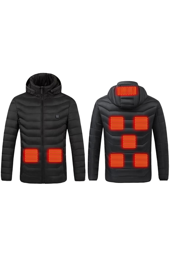 Heated Jacket for Men and Women, USB Electric Heating Winter Coat with Intelligent Temperature Control, Windproof Thermal Warm Parka with Detachable Hood, 8-Zone Heating System for Outdoor