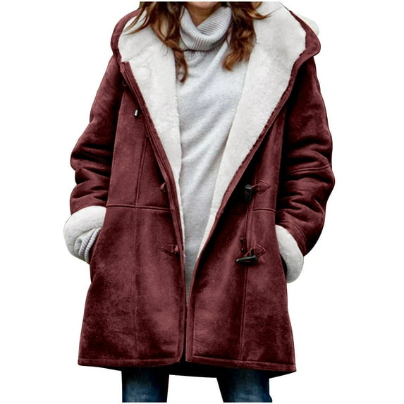 Holiday savings 2024! Pejock Plus Size Winter Coat for Women Shacket Jacket Warm Sherpa Lined Coats Fleece Jackets Thermal Hooded Soft Fuzzy Overcoats Button Down Pockets Faux Suede Long Pea Outerwear