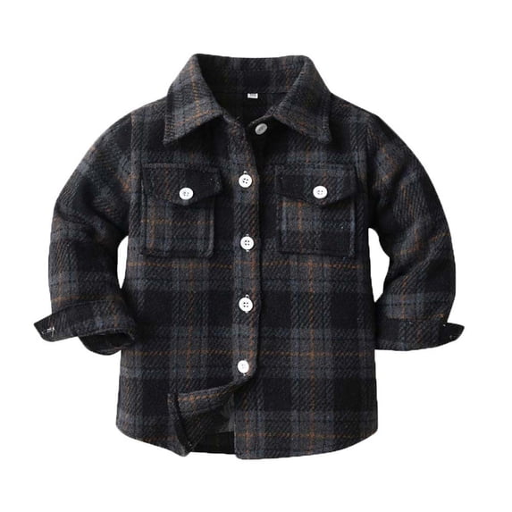 Pejock Kids Little Boys Girls Baby Long Sleeve Button Down Plaid Flannel Shirt Fall Flannel Shacket Jacket Coat