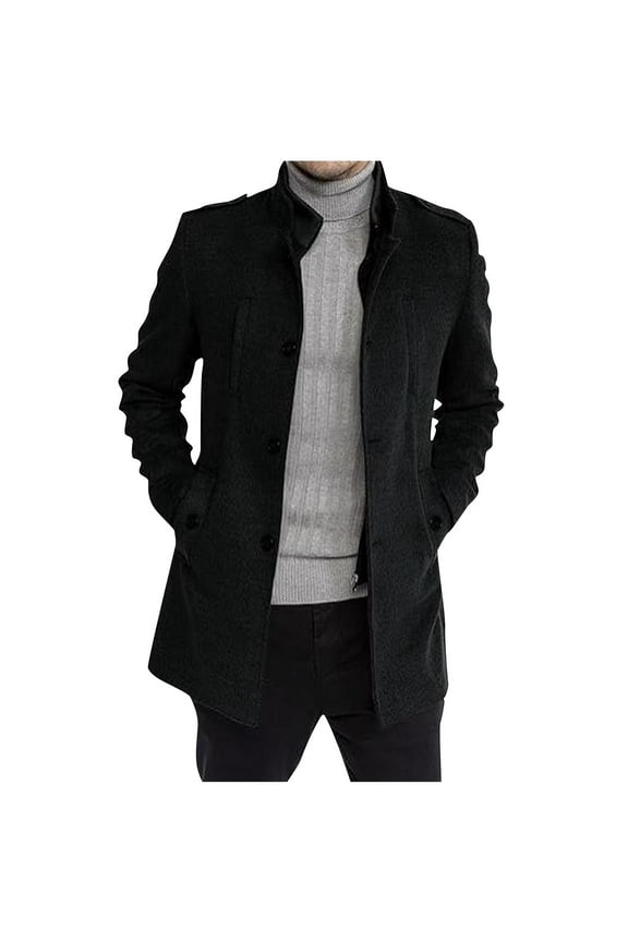 Men Casual Stand Collar Jacket, Long Sleeve Polyester Coat with Functional Pockets for Spring Outdoor Daily Wear