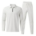 thumbnail image 1 of Pejock Men's 2 Piece Tracksuit Casual Solid Turndown Sports Suit Zip Long Sleeve Trousers Two-Piece Tracksuit White XL (US Size:10), 1 of 6