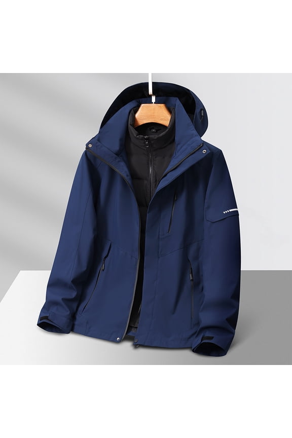Men's 3 in 1 Winter Jacket - Convertible Down Inner Coat & Outer Shell with Windproof Zipper, Multi-Pocket Warm Insulated Long Sleeve Coat for Outdoor Mountaineering Hiking