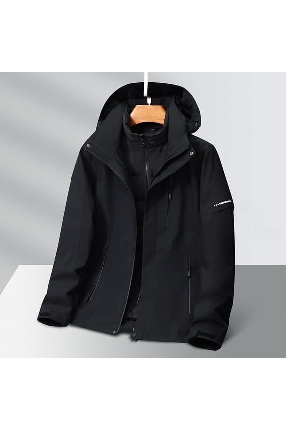 Men's 3 in 1 Winter Jacket - Convertible Down Inner Coat & Outer Shell with Windproof Zipper, Multi-Pocket Warm Insulated Long Sleeve Coat for Outdoor Mountaineering Hiking