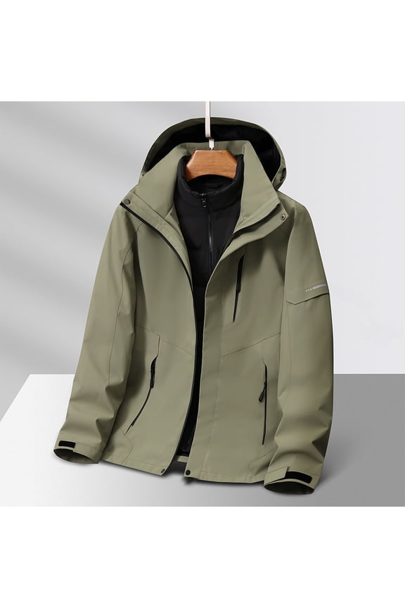 Men's 3 in 1 Winter Jacket - Convertible Down Inner Coat & Outer Shell with Windproof Zipper, Multi-Pocket Warm Insulated Long Sleeve Coat for Outdoor Mountaineering Hiking