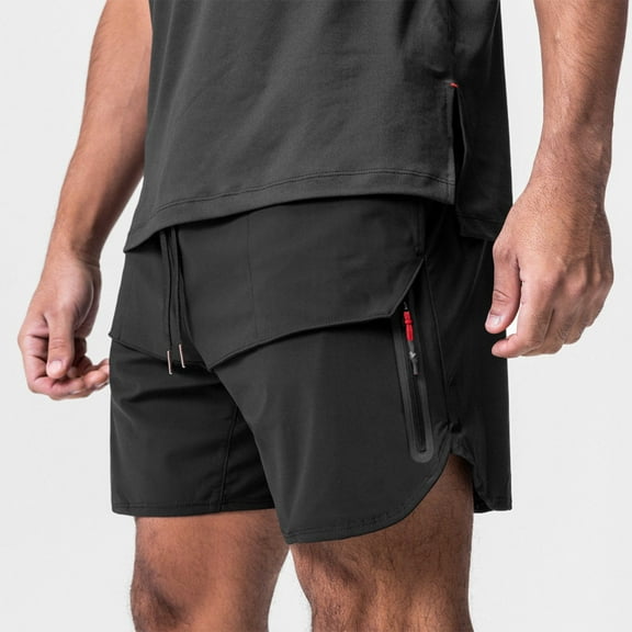 Pejock Men's 7" Muscle Training Shorts - Quick-Dry Woven Polyester, Zippered Pockets for Running, Gym, Fitness