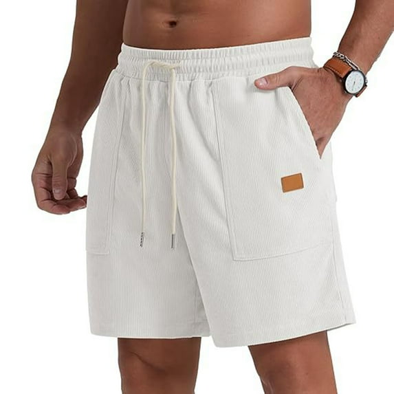 Pejock Men's 9" Corduroy Beach Shorts - Drawstring Waist, Loose Fit with Pockets for Summer Outdoor & Fitness