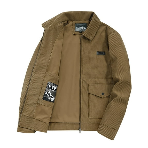 Pejock Men's Acrylic Jacket - Solid Color Winter Coat with Zipper Pockets, Turn Down Collar Long Sleeve Hoodless Outerwear for Casual Daily Wear