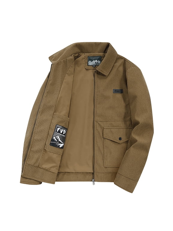 Men's Acrylic Jacket - Solid Color Winter Coat with Zipper Pockets, Turn Down Collar Long Sleeve Hoodless Outerwear for Casual Daily Wear