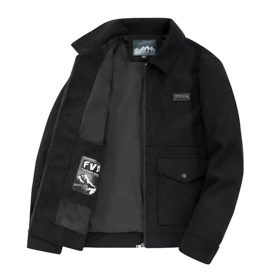 Pejock Men's Acrylic Jacket - Solid Color Winter Coat with Zipper Pockets, Turn Down Collar Long Sleeve Hoodless Outerwear for Casual Daily Wear