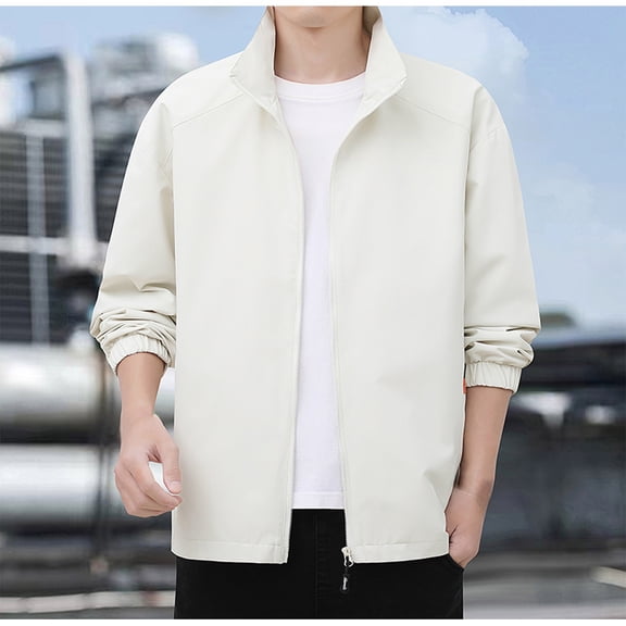 Pejock Men's Athletic Outdoor Jacket, Stand Collar Long Sleeve Sportswear with Zipper Pocket - Soft Polyester Casual Sports Wear for Training Daily Use