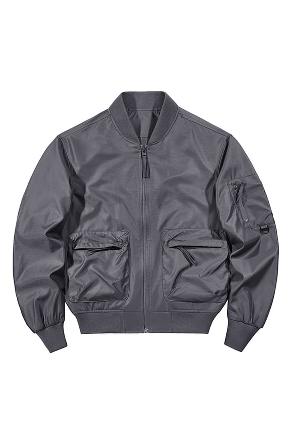 Men's Baseball Style Work Jacket with Multiple Functional Pockets, Long Sleeve Casual Coat for Daily Wear in Spring, Fall, Winter Seasons