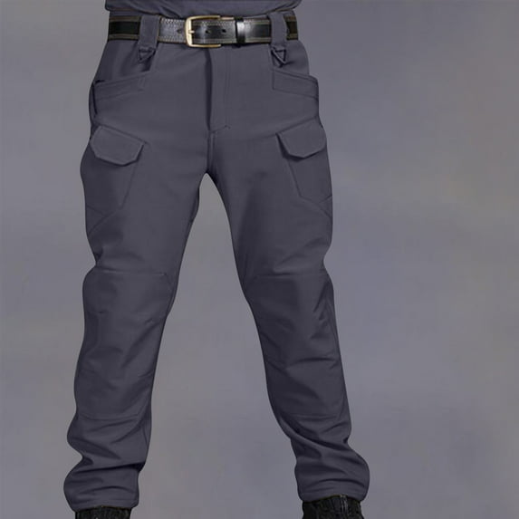 Pejock Men's Button Fly Casual Multi-Pocket Cargo Pants, Thickened Polyester Outdoor Sports Trousers for Hiking Camping Work Wear