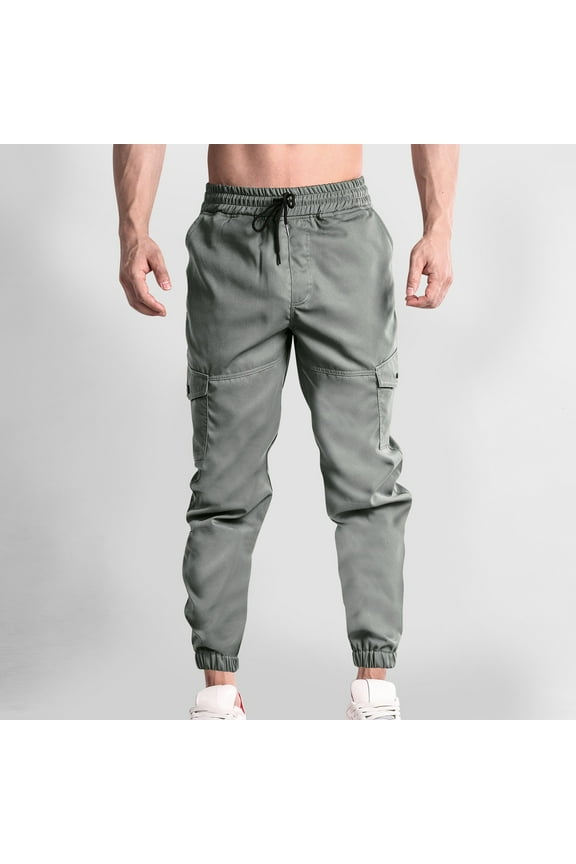 Men's Cargo Pants, Elastic Ankle Multi Pocket Workout Pants - Quick Dry Loose Fit Hiking Pants with Adjustable Belt, 6 Functional Pockets for Outdoor Travel Camping and Casual Wear