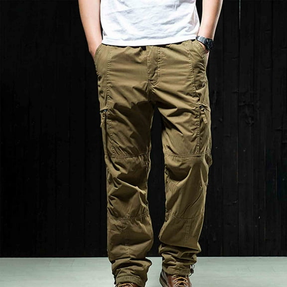 Pejock Men's Cargo Pants Elastic Waist, Full Length Casual Trousers with Zipper Pockets, Soft Polyester Outdoor Wear, Adjustable Comfort Fit